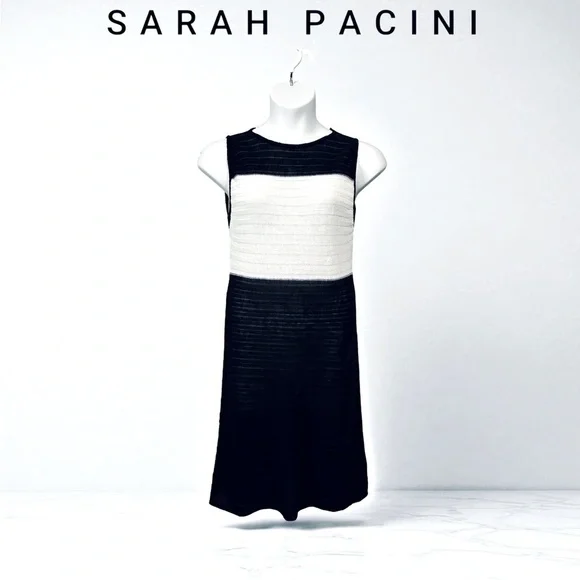 NWOT, Sarah Pacini, Sleeveless Knit Dress, One Size, Black & White - Picture 4 of 13